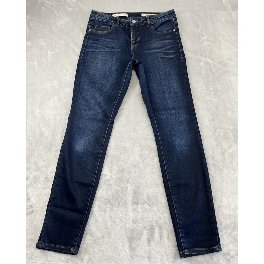 Pilcro Script Jeans Women 29 Dark Wash Mid Rise Stretch Whiskers Excellent